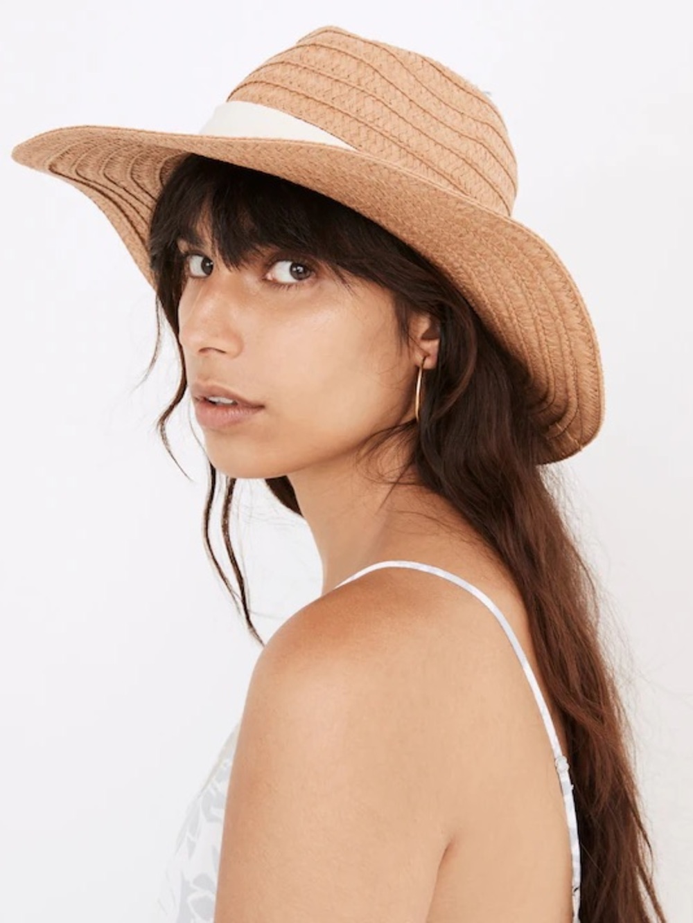 Madewell  packable braided Straw Sun Hat with Ivory Band like new
